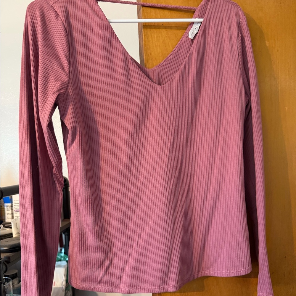 Socialite Mauve Long Sleeve V-Neck Top